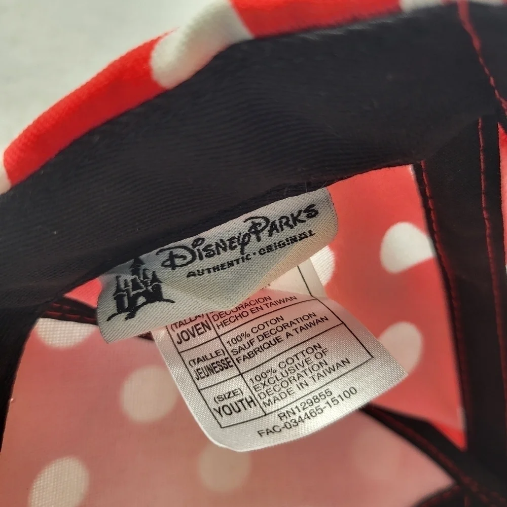 Minnie Mouse Disney Parks Youth Cap Hat Park Wear Red With Polka Dots Black Bill